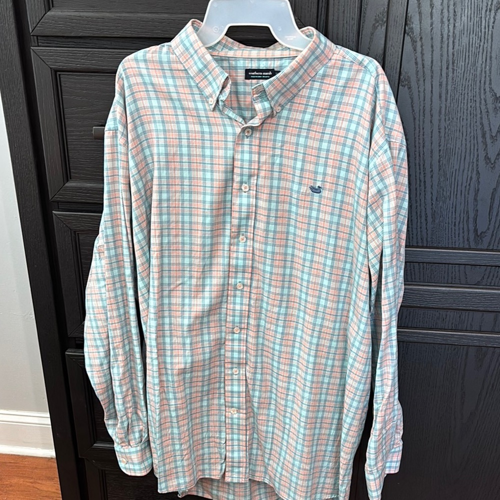 Southern Marsh Blue and Pink Casual Button Down Shirt